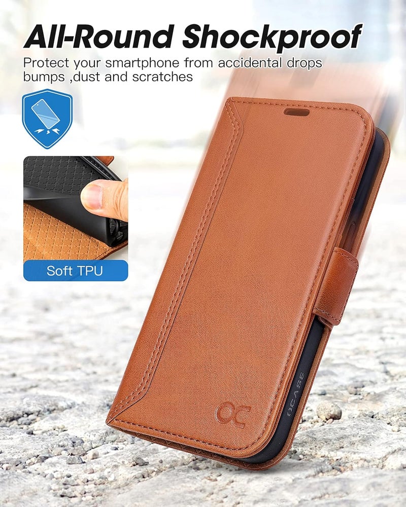 OCASE Retro Series Compatible with iPhone 13 Wallet Case with Card Holders [RFID Blocking][TPU Inner Shell ][Kickstand] PU Leather Flip Folio Shockproof Phone Cover 6.1 inch 2021 (Brown) - Image 5